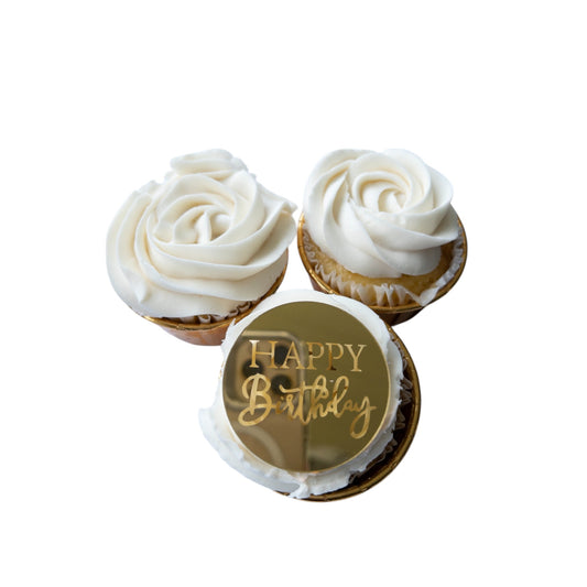 Happy Birthday engraved acrylic disc, Happy Birthday's Day cupcake charm. image 1