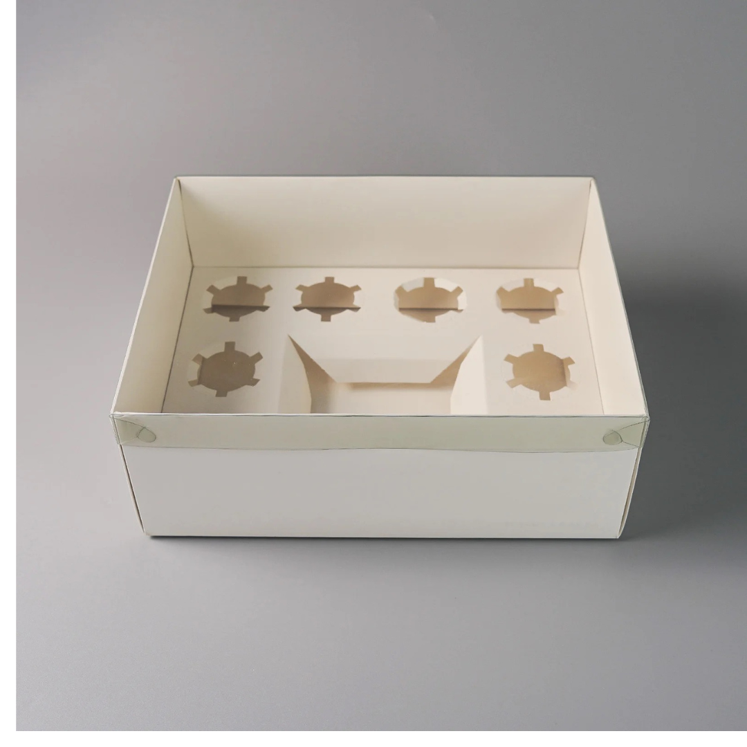 bakery bento box with insert for eight cupcakes and clear lid dessert packaging