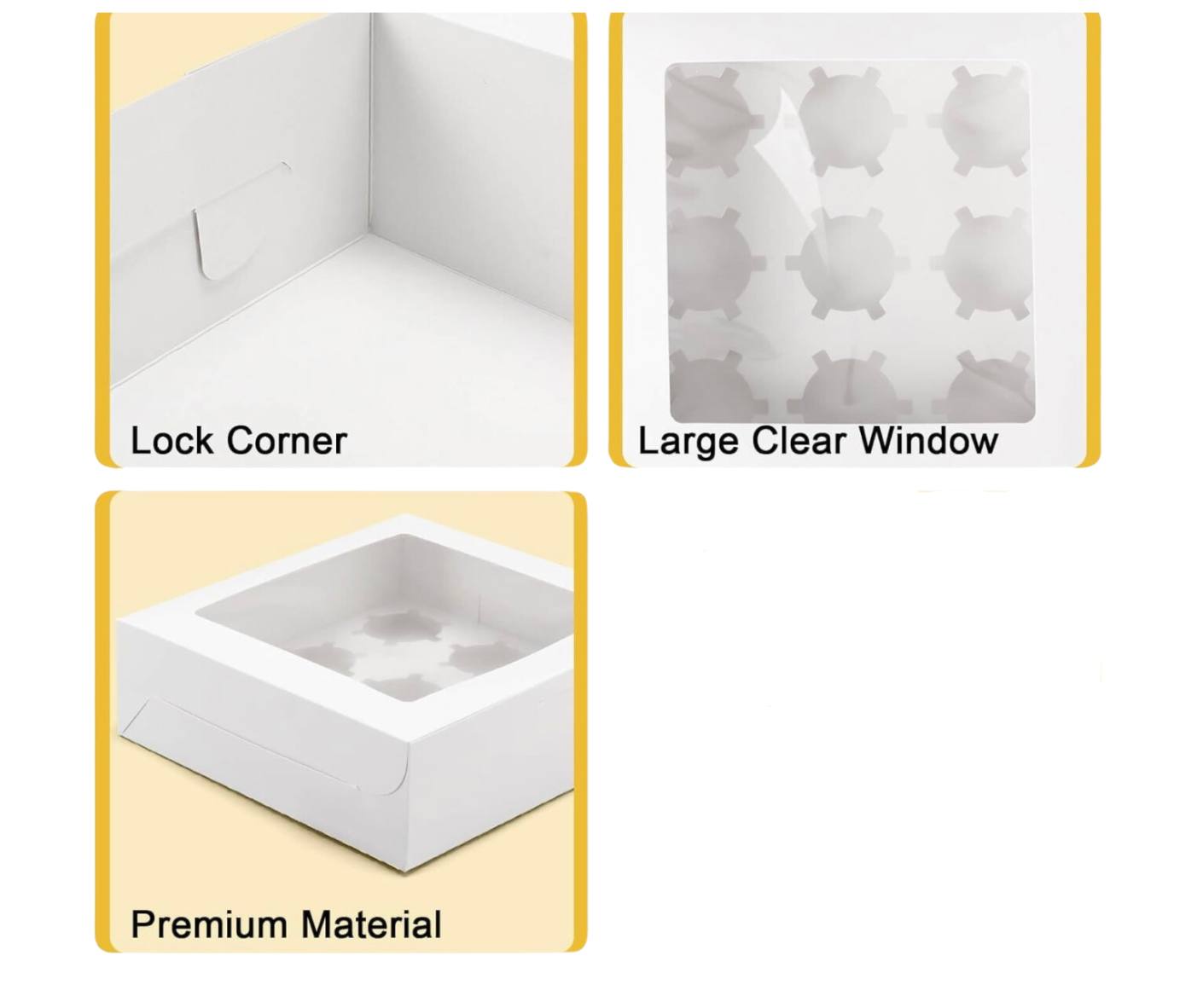 9-Hole Cupcake Boxes with Window and Insert, 9x9x3 Inch, White image 3
