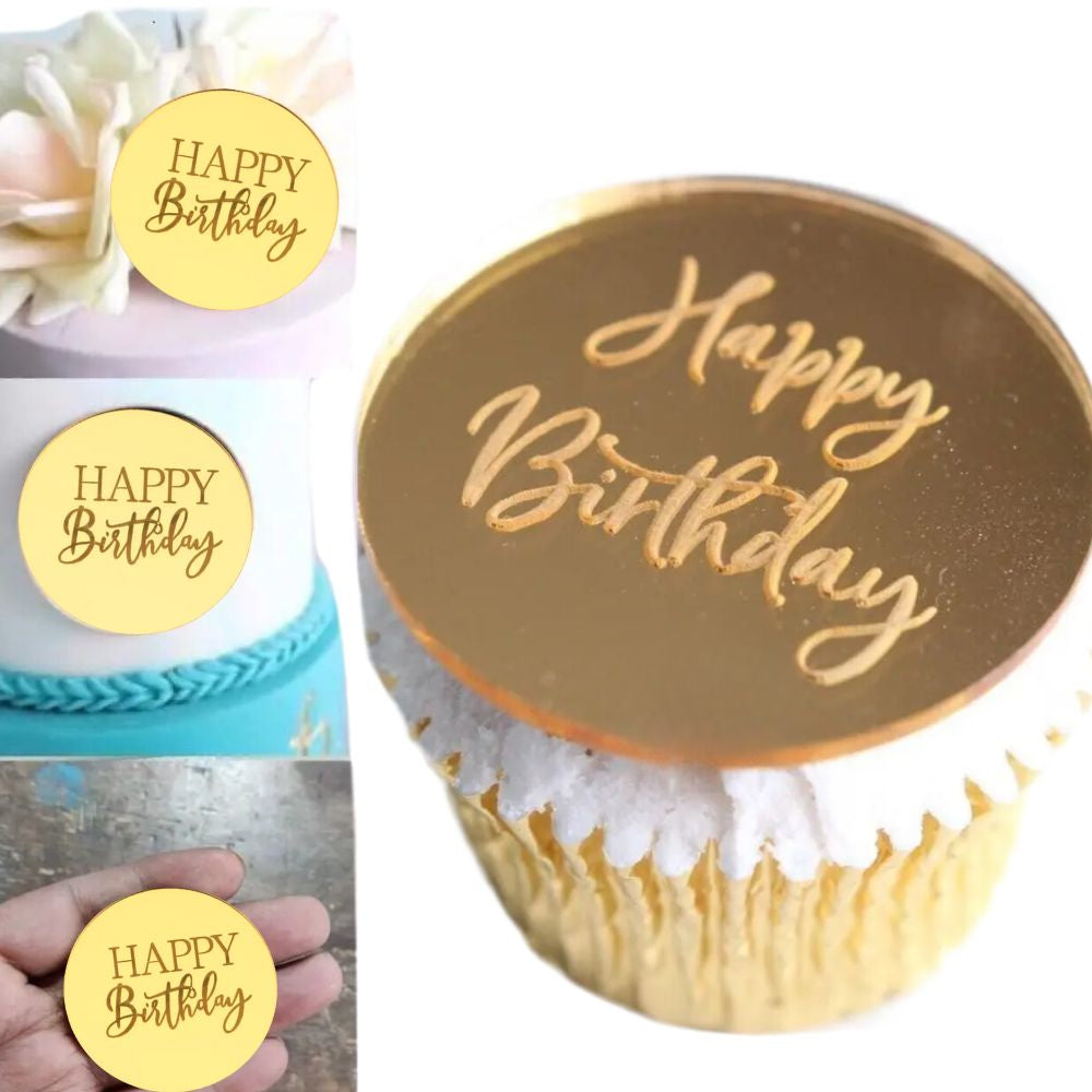 Happy Birthday engraved acrylic disc, Happy Birthday's Day cupcake charm. image 3