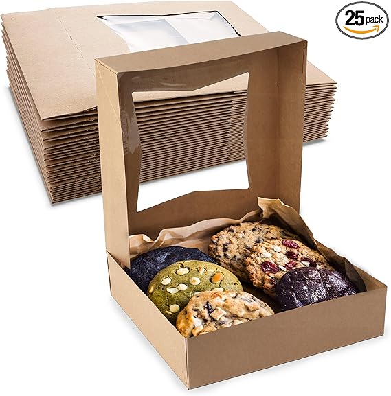 9" x 9" x 2.5" Kraft Bakery Box with Window (25 Pack)
