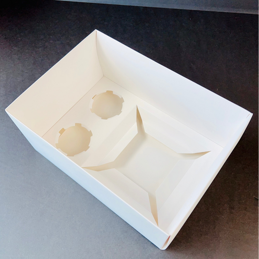 eco friendly bakery bento box for two cupcakes and mini cake packaging