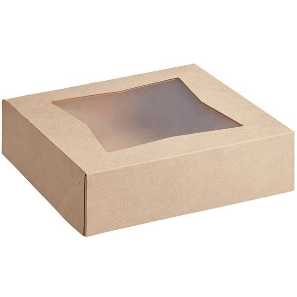 Kraft bakery box with clear window 9x9 for cookies brownies and dessert packaging