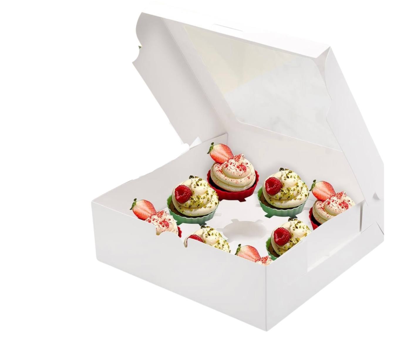 9-Hole Cupcake Boxes with Window and Insert, 9x9x3 Inch, White image 2